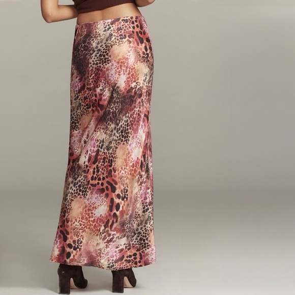 Anthropologie Tilda Maxi Slip Skirt Leopard Animal Print Orange Plum Pink Size S - Picture 3 of 8